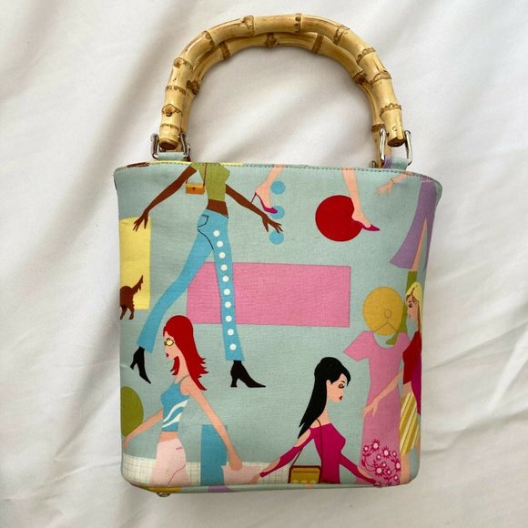 Unbranded Bamboo Handles Canvas Handbag Purse Tote - Picture 2 of 9